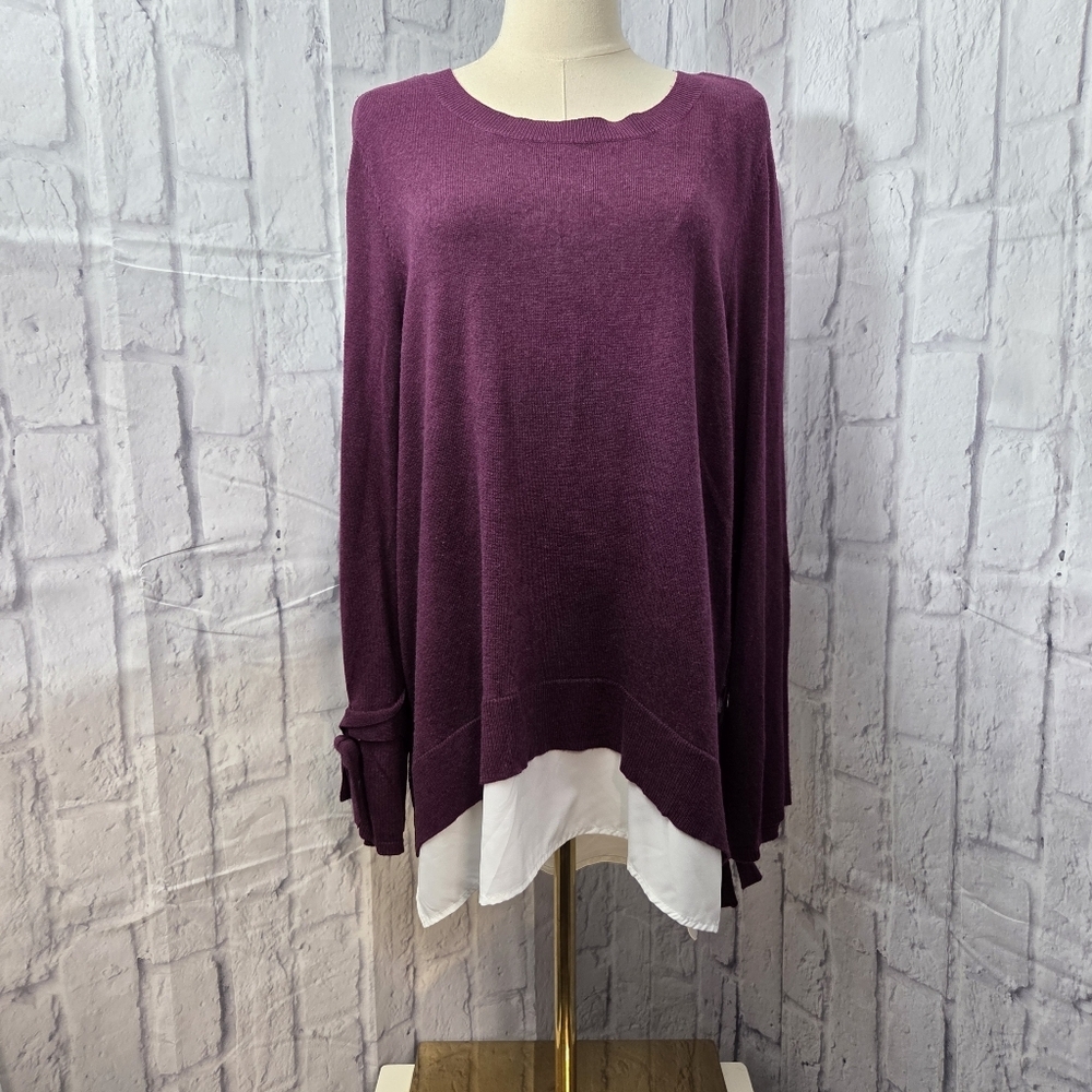Simply Vera Vera Wang Large Purple Wine Lace Back Tunic Top Sweater Blouse